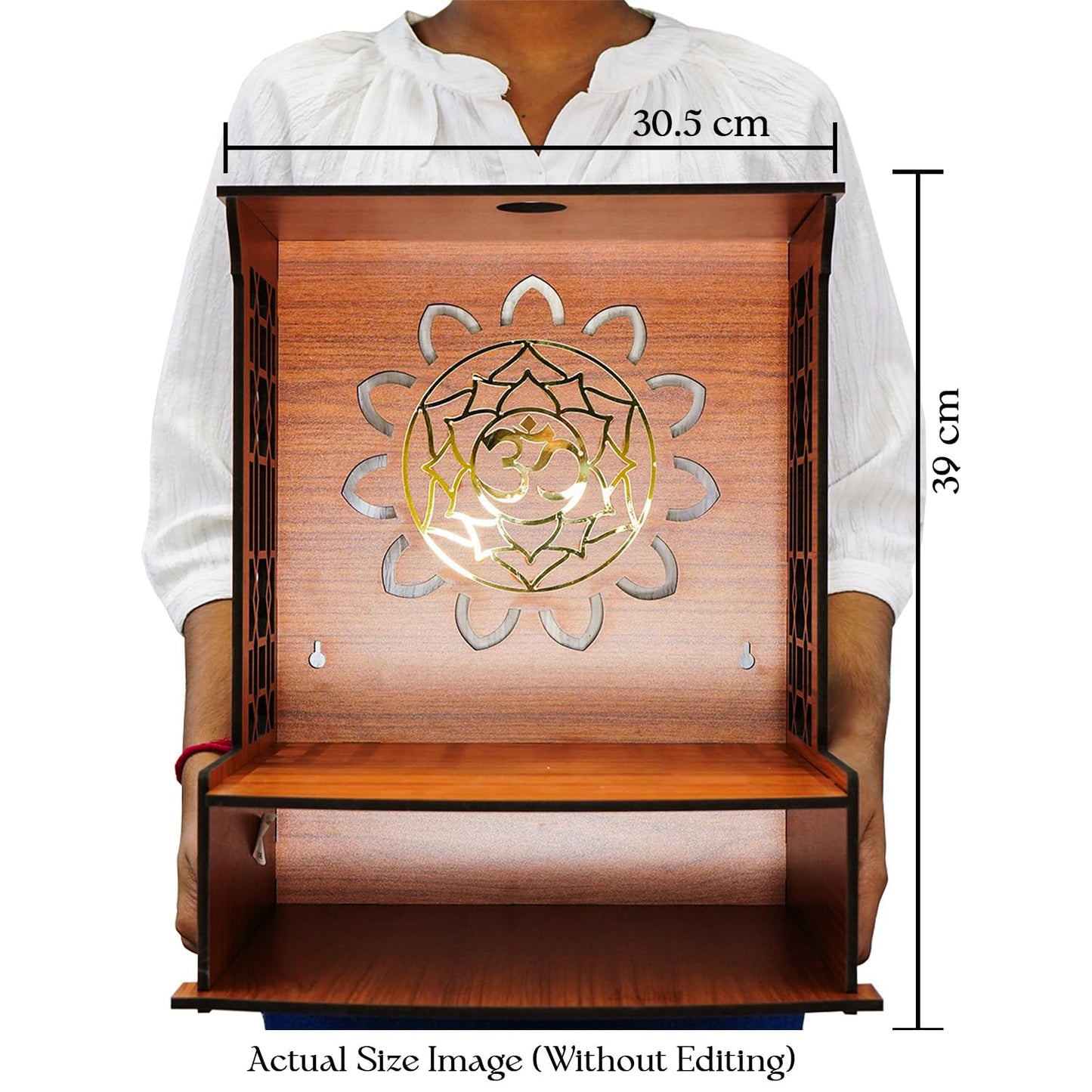 Ekhasa Wooden Pooja Mandir for Home Wall Mounted | Wooden God Temple for Home | Pooja Stand for Home | Puja Mandir for Home | Pooja Unit for Home with LED Spotlight | Temple for Office