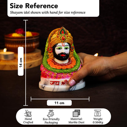 Ekhasa Aura Series Marble Dust Khatu Shyam Ji Murti | Shyam Baba Murti (Handpainted, Resin, Size: 6 inch)