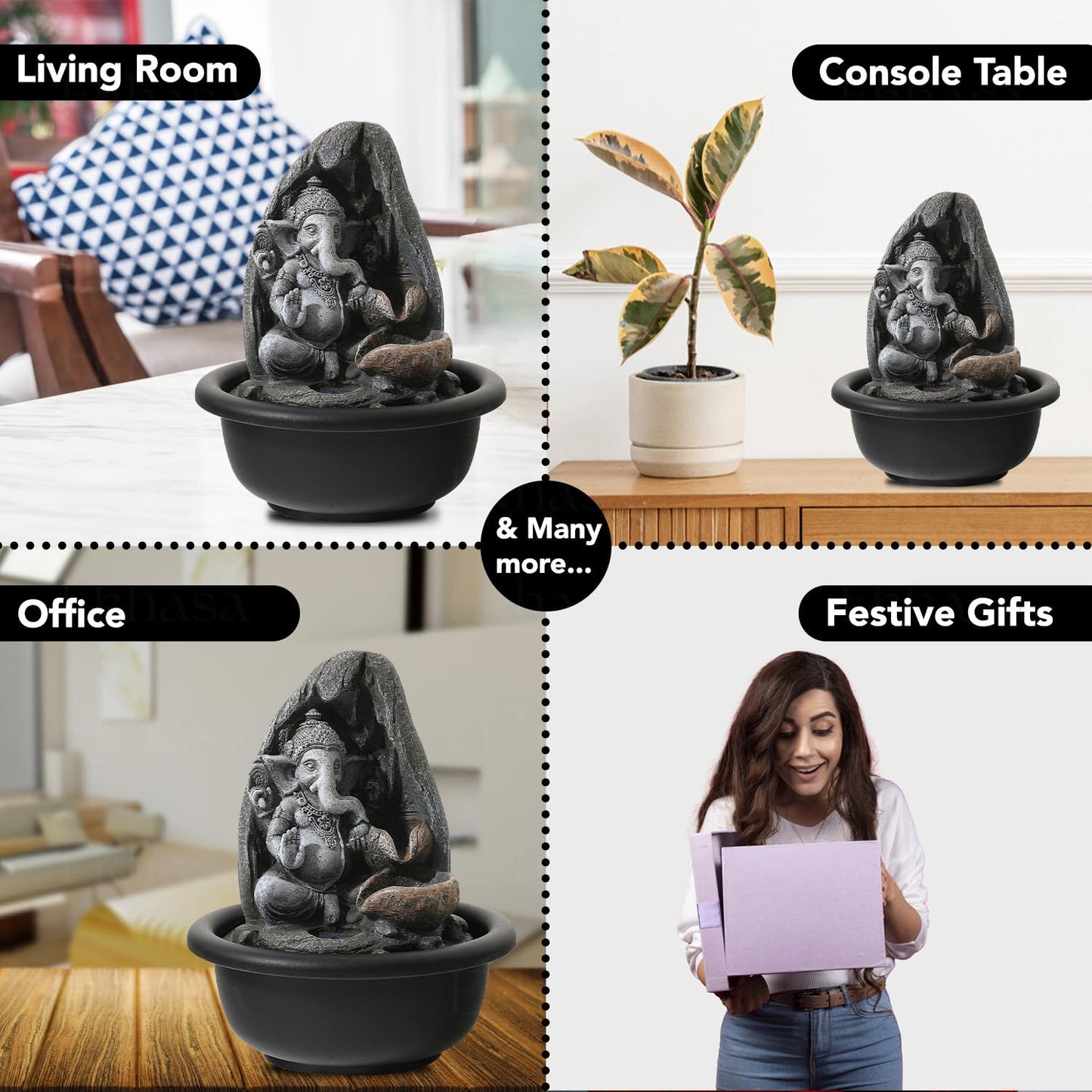 Ekhasa Ganesha Water Fountains for Home Decor | Cascade Waterfall Fountain Indoor for Living Room, Balcony & Garden Outdoor | Small Mini Fountain Water Falls Showpiece Table Top Home Decoration Items