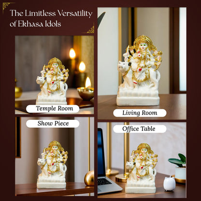 Ekhasa Aura Series Marble Dust Durga Maa Idol (5 inch) | Gold Plated Durga MATA Murti for Home Decor, Puja | Resin MATA Rani Murti for Office Desk | Maa Durga Murti for Gift | Sherawali MATA Murti