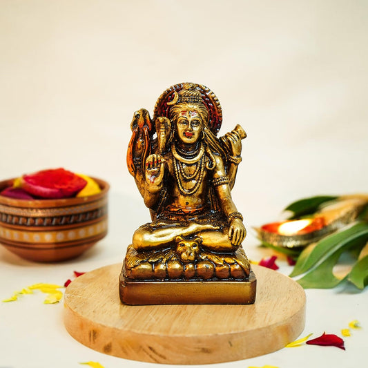 Ekhasa Aura Series Antique Gold Painted Lord Shiva Idol for Home (5 inch) | Marble Dust Lord Siva Statue for Pooja Room, Home Decor & Office | Resin Shiv Ji Murti | Sitting Bholenath Murti for Gift