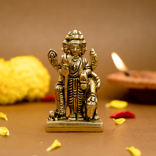 Ekhasa 100% Pure Brass Dattatreya Murti (Size: 7.5 cm) | Dattatreya Idol for Puja, Study Table, Pooja Room & Home Decor | Statue of Lord Dattatreya for Spiritual Enrichment | Datta Murti Sculpture