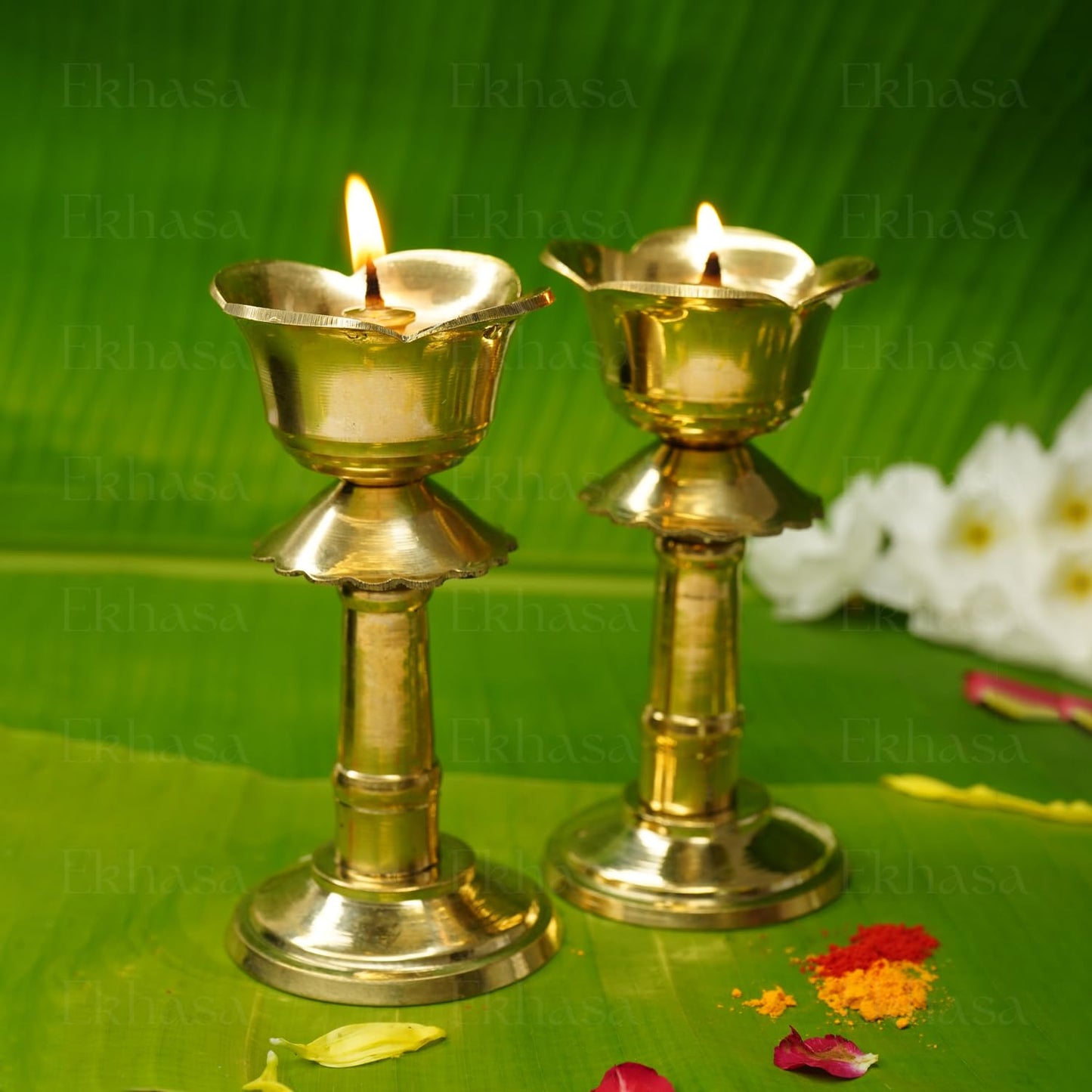 Ekhasa 100% Pure Brass Heavy Udupi Nanda Table Diya for Puja | Akhand Jyothi Deepam Kundulu for Pooja | Brass Vilakku Diyas for Pooja | Dipak Diva Deepas for Pooja | Tall Deep Pyali Stand (Set of 2)