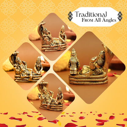 Ekhasa 100% Pure Brass Vishnu Laxmi Murti on Sheshnag Sarp for Puja (7 cm) | Laxmi Narayan Murti for Office Desk | Lakshmi Narayan Idol for Gift | Lakshmi Narayan Murti for Home Decor