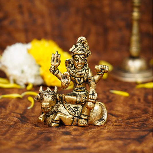 Ekhasa 100% Pure Brass Lord Shiva Idol with Nandi for Home (Size: 6.5 cm) | Lord Shiva Statue for Car Dashboard, Pooja Room, Home Decor and Office Desk | Bholenath Murti | Shiv Ji Murti on Nandi Cow