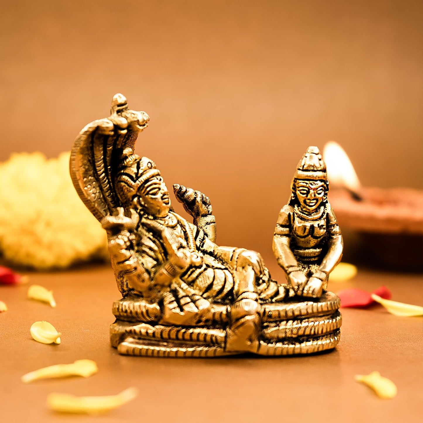 Ekhasa 100% Pure Brass Vishnu Laxmi Murti on Sheshnag Sarp for Puja (7 cm) | Laxmi Narayan Murti for Office Desk | Lakshmi Narayan Idol for Gift | Lakshmi Narayan Murti for Home Decor