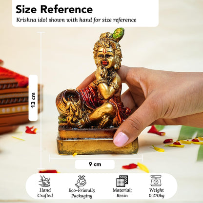 Ekhasa Aura Series Antique Gold Painted Bal Gopal Murti (5 inch) | Marble Dust Laddu Gopal Murti for Puja | Resin Baby Krishna Idol for Home | Bal Krishna Idol | Sri Krishna Idols | Makan Chor Idol