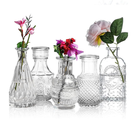 Ekhasa 100% Crystal Clear Glass Bud Vases Flower Pots for Home Decoration (Set of 5) | Center Table Mini Decorative Items | Transparent Glass Vase for Water Plants | Glass Planters for Indoor Plants