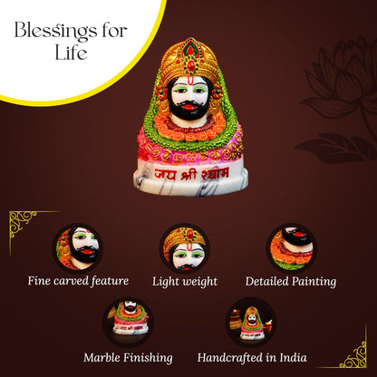 Ekhasa Aura Series Marble Dust Khatu Shyam Ji Murti | Shyam Baba Murti (Handpainted, Resin, Size: 6 inch)