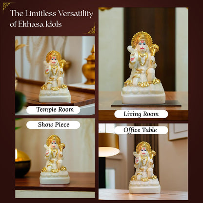 Ekhasa Aura Series Marble Dust Hanuman Ji Murti for Home Puja (5 inch) | Gold Plated Lord Hanuman Idol for Home Decor | Resin Bajrangbali Murti for Puja Room | Bahubali Hanuman Idol with Gada for Gift