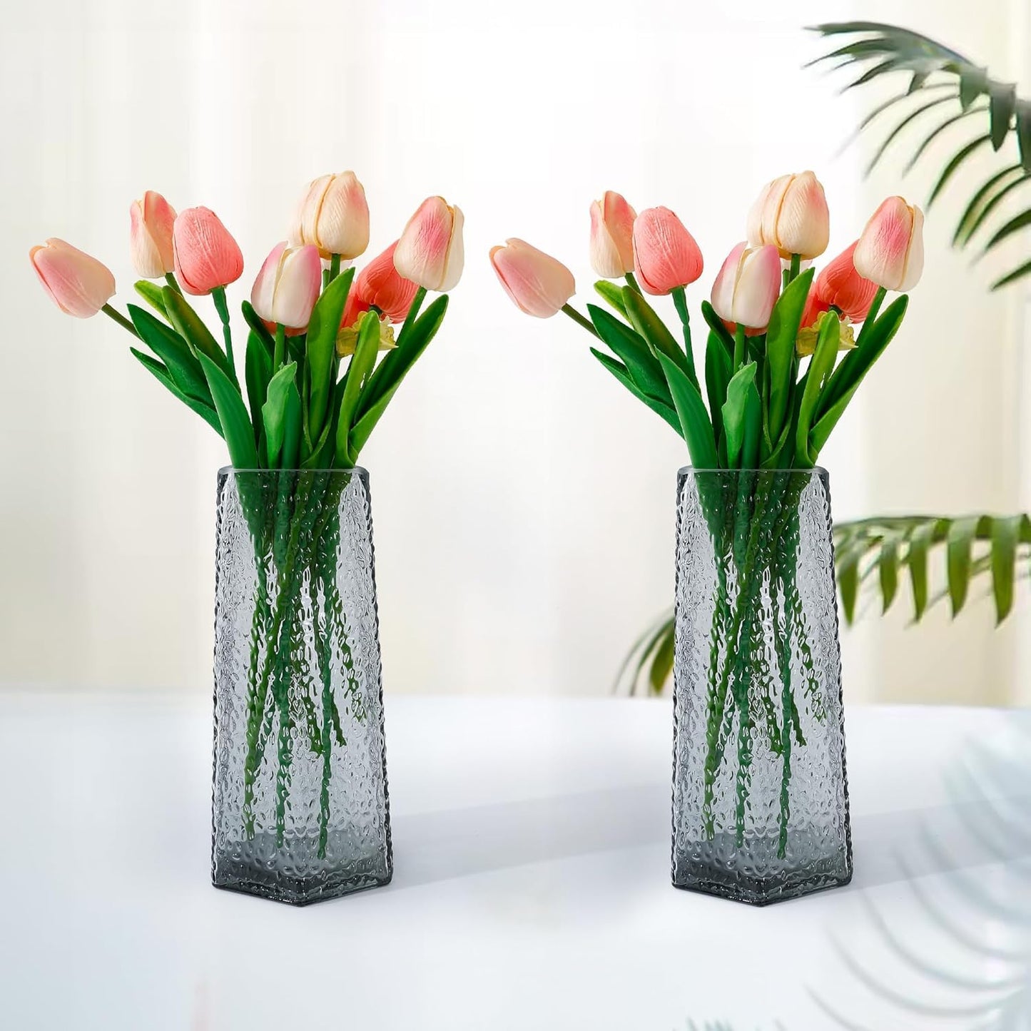 Ekhasa 100% Crystal Glass Vase Flower Pot for Home Decoration | Center Table Decorative Items | Thickened Transparent Glass Vase for Flowers, Bookshelf, Dinner Table & Premium Gift (Set of 2)