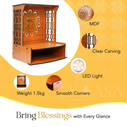 Ekhasa Wooden Pooja Mandir for Home Wall Mounted | Wooden God Temple for Home | Pooja Stand for Home | Puja Mandir for Home | Pooja Unit for Home with LED Spotlight | Temple for Office