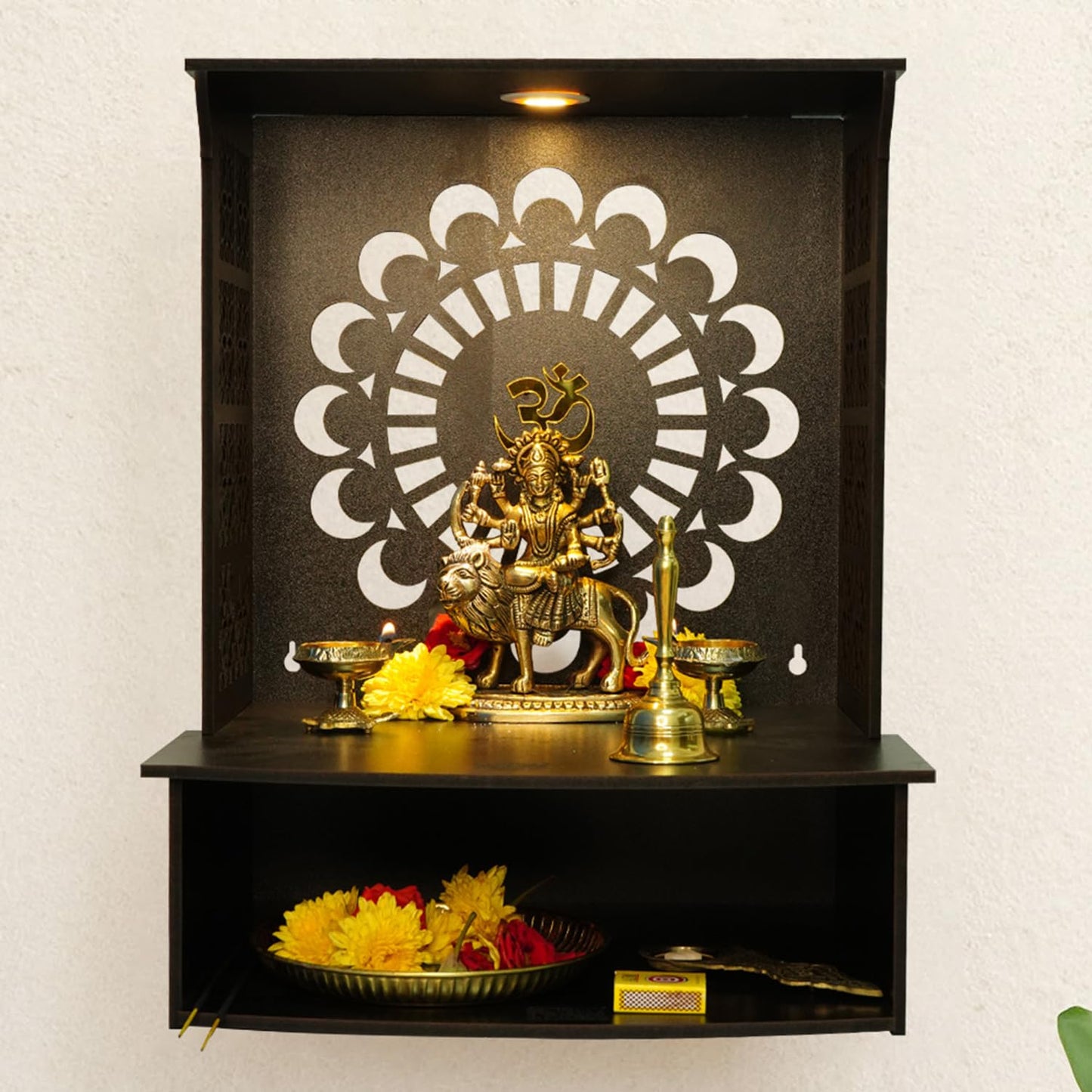 Ekhasa Wooden Pooja Mandir for Home Wall Mounted | Wooden God Temple for Home | Pooja Stand for Home | Puja Mandir for Home | Pooja Unit for Home with LED Spotlight | Temple for Office