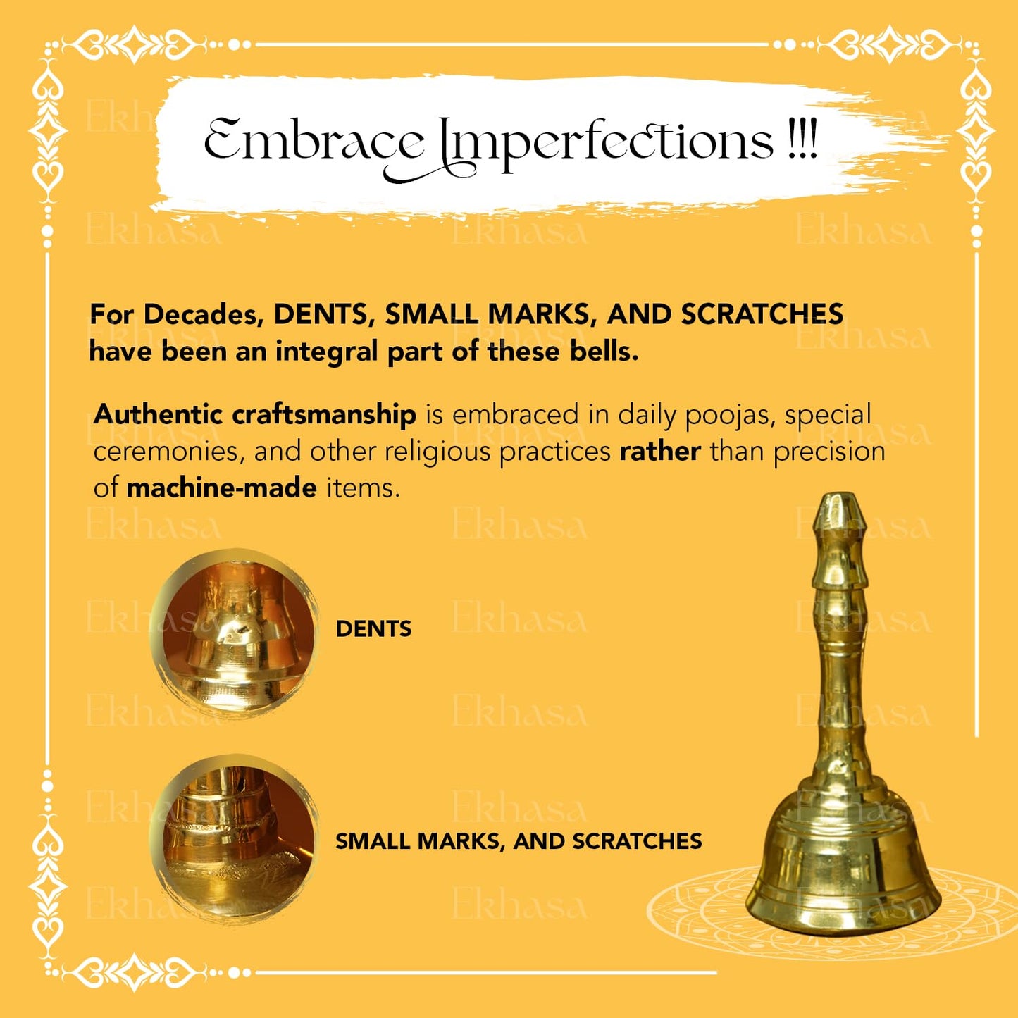 Ekhasa 100% Pure Brass Gol Ghanti for Pooja | Handcrafted Pooja Bell for Mandir | Pooja Ghanti for Home | Mandir Ghanti for Pooja | Ganti for Pooja | Puja Ghanti for Home (Size: 4 inch)