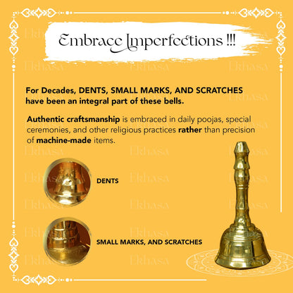 Ekhasa 100% Pure Brass Gol Ghanti for Pooja | Handcrafted Pooja Bell for Mandir | Pooja Ghanti for Home | Mandir Ghanti for Pooja | Ganti for Pooja | Puja Ghanti for Home (Size: 4 inch)