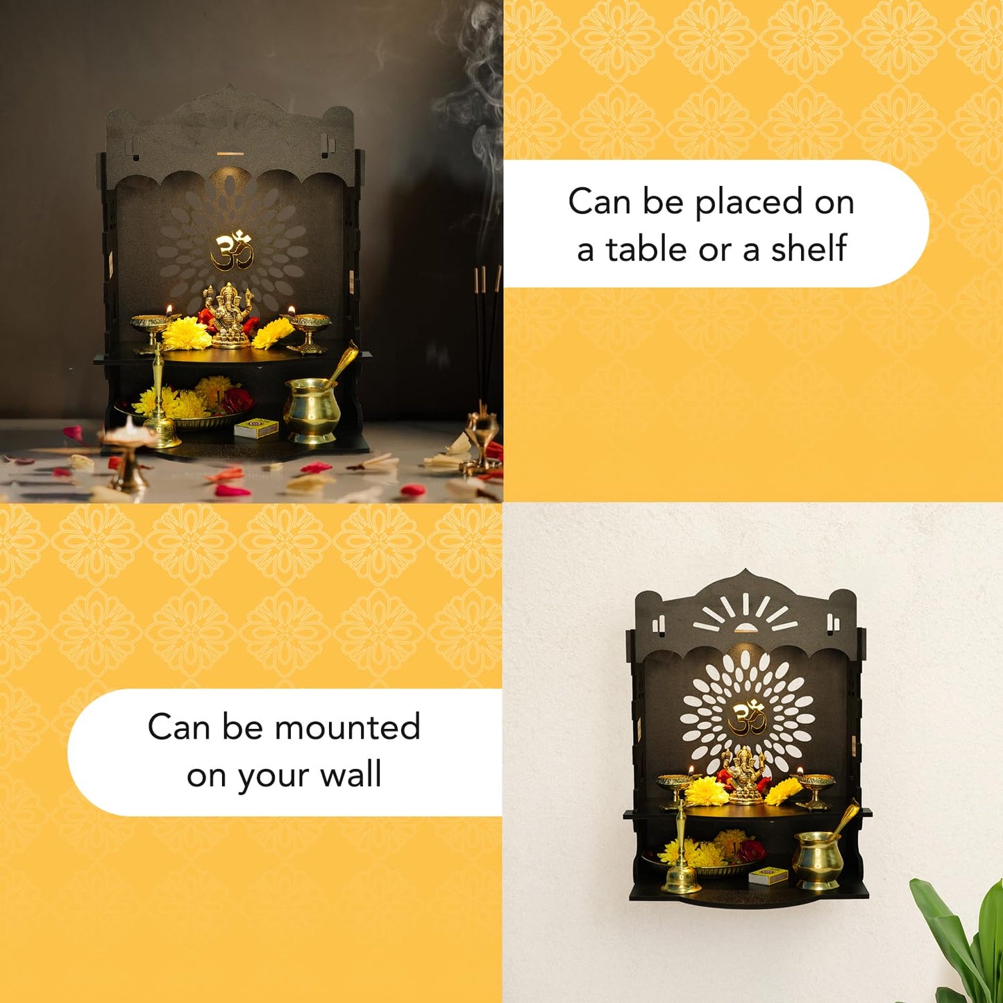 Ekhasa Wooden Pooja Mandir for Home Wall Mounted | Wooden God Temple for Home | Pooja Stand for Home | Puja Mandir for Home | Pooja Unit for Home with LED Spotlight | Temple for Office