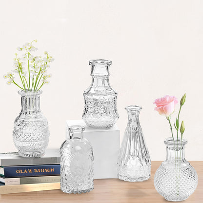 Ekhasa 100% Crystal Clear Glass Bud Vases Flower Pots for Home Decoration (Set of 5) | Center Table Mini Decorative Items | Transparent Glass Vase for Water Plants | Glass Planters for Indoor Plants