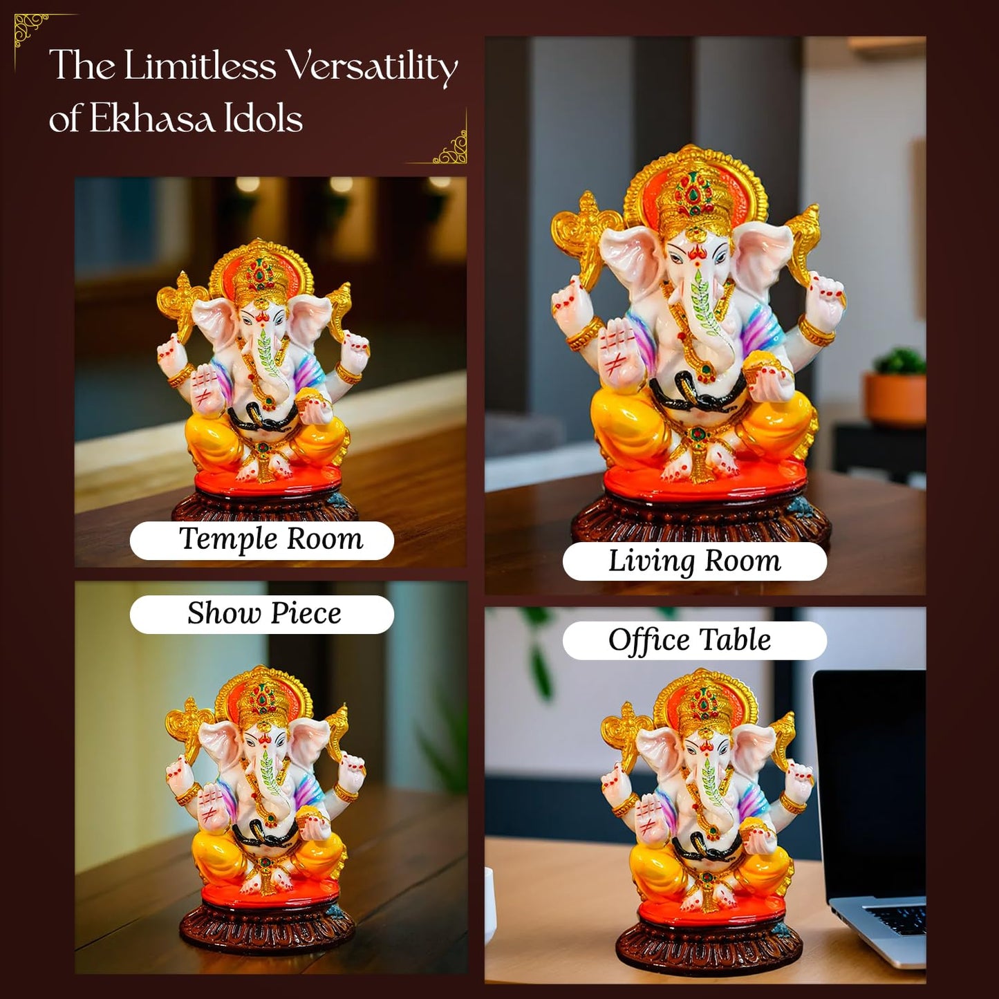 Ekhasa Aura Series Big Size Marble Dust Ganesha Idol (1 Feet) | Handpainted Ganesh Murti for Pooja Room, Home Decor, Office Desk | Resin Vinayagar Statue for Diwali Puja | Vinayaka Idol for Gifting