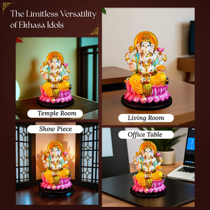 Ekhasa Aura Series Big Size Marble Dust Ganesha Idol (1 Feet) | Handpainted Ganesh Murti for Pooja Room, Home Decor, Office Desk | Resin Vinayagar Statue for Diwali Puja | Vinayaka Idol for Gifting