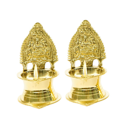 Ekhasa 100% Pure Brass Kamakshi Deepam for Pooja | Kamatchi Amman Vilakku | South Indian Diya for Pooja | Lakshmi Deepam in Brass | Pithalai Vilaku for Pooja | Ashtalakshmi Diya (Set of 2)