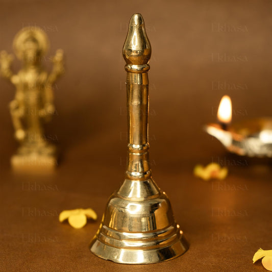 Ekhasa 100% Pure Brass Gol Ghanti for Pooja | Handcrafted Pooja Bell for Mandir | Pooja Ghanti for Home | Mandir Ghanti for Pooja | Ganti for Pooja | Puja Ghanti for Home (Size: 4 inch)