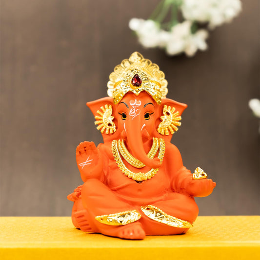 Ekhasa Ganesh Idol for Car Dashboard | Ganpati Idol for Cars | Vinayak Idols for Car Dashboard, Home Decor | Ganapathi Idol for Home | Vinayagar Statue | Ganpati ji for Office Desk (Orange)