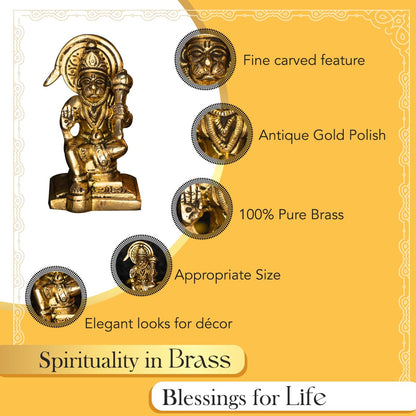 Ekhasa 100% Pure Brass Hanuman Ji Murti (Size: 8.4 cm) | Lord Hanuman Idol for Home Puja, Office Desk and Car Dashboard | Balaji Idol | Bahubali Hanuman Idol | Ideal Gift for All Occasions