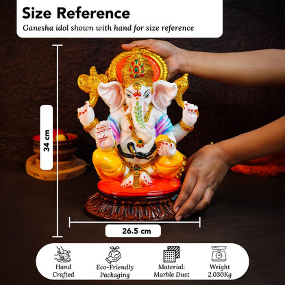 Ekhasa Aura Series Big Size Marble Dust Ganesha Idol (1 Feet) | Handpainted Ganesh Murti for Pooja Room, Home Decor, Office Desk | Resin Vinayagar Statue for Diwali Puja | Vinayaka Idol for Gifting