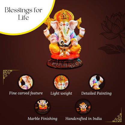 Ekhasa Aura Series Big Size Marble Dust Ganesha Idol (1 Feet) | Handpainted Ganesh Murti for Pooja Room, Home Decor, Office Desk | Resin Vinayagar Statue for Diwali Puja | Vinayaka Idol for Gifting