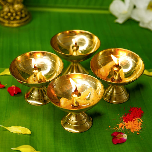 Ekhasa 100% Pure Brass Diya for Puja | Deepam Kundulu Pooja Diya | Pital Diya for Puja | Dipak Diva Deepas for Pooja | Brass Diyas for Pooja Set of 4 | Niranjan Diya Deepak for Diwali & Return Gifts