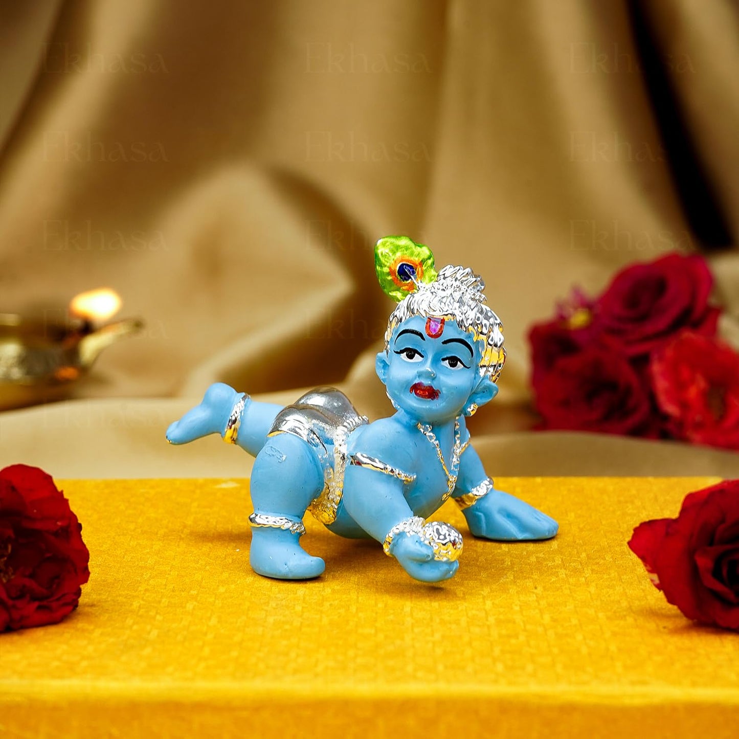 Ekhasa Blue Bal Gopal Murti (Size: 6.5 cm) | Laddu Gopal Murti for Pooja Room | Baby Krishna Idol for Home | Bal Krishna Idol | Sri Krishna Idols Gift for House Warming Ceremony