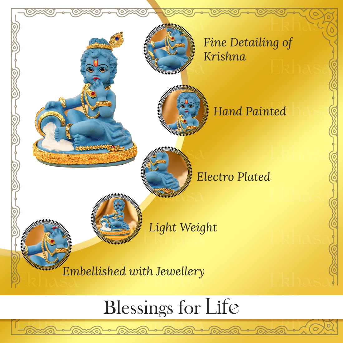 Ekhasa Blue Bal Gopal Murti (Size: 9.5 cm) | Laddu Gopal Murti for Pooja Room | Baby Krishna Idol for Home | Bal Krishna Idol | Sri Krishna Idols Gift for House Warming Ceremony