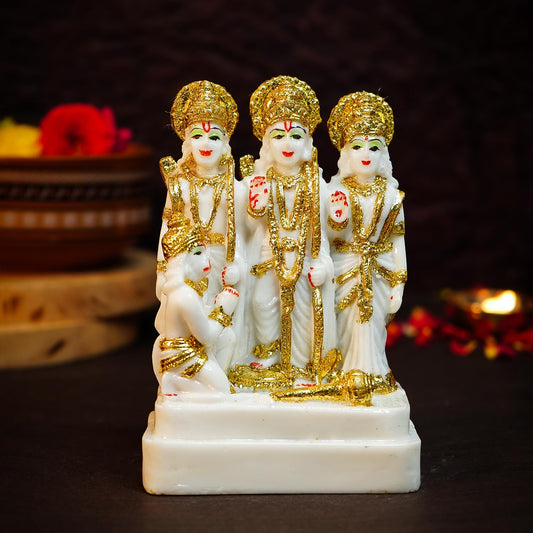 Ekhasa Aura Series Marble Dust Ram Darbar Murti (5 inch) | Gold Plated Ram Darbar Statue for Home Decor | Resin Ram Sita Laxman Hanuman Idol for Puja Room | Shree Ram Parivar Murti for Gift