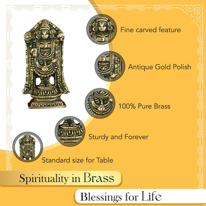 Ekhasa 100% Pure Brass Tirupati Balaji Idol (Size: 8.0 cm) | Lord Venkateswara Idol for Car Dashboard, Pooja Room, Home Décor and Office Desk | Tirupati Balaji Murti | Perumal Statue