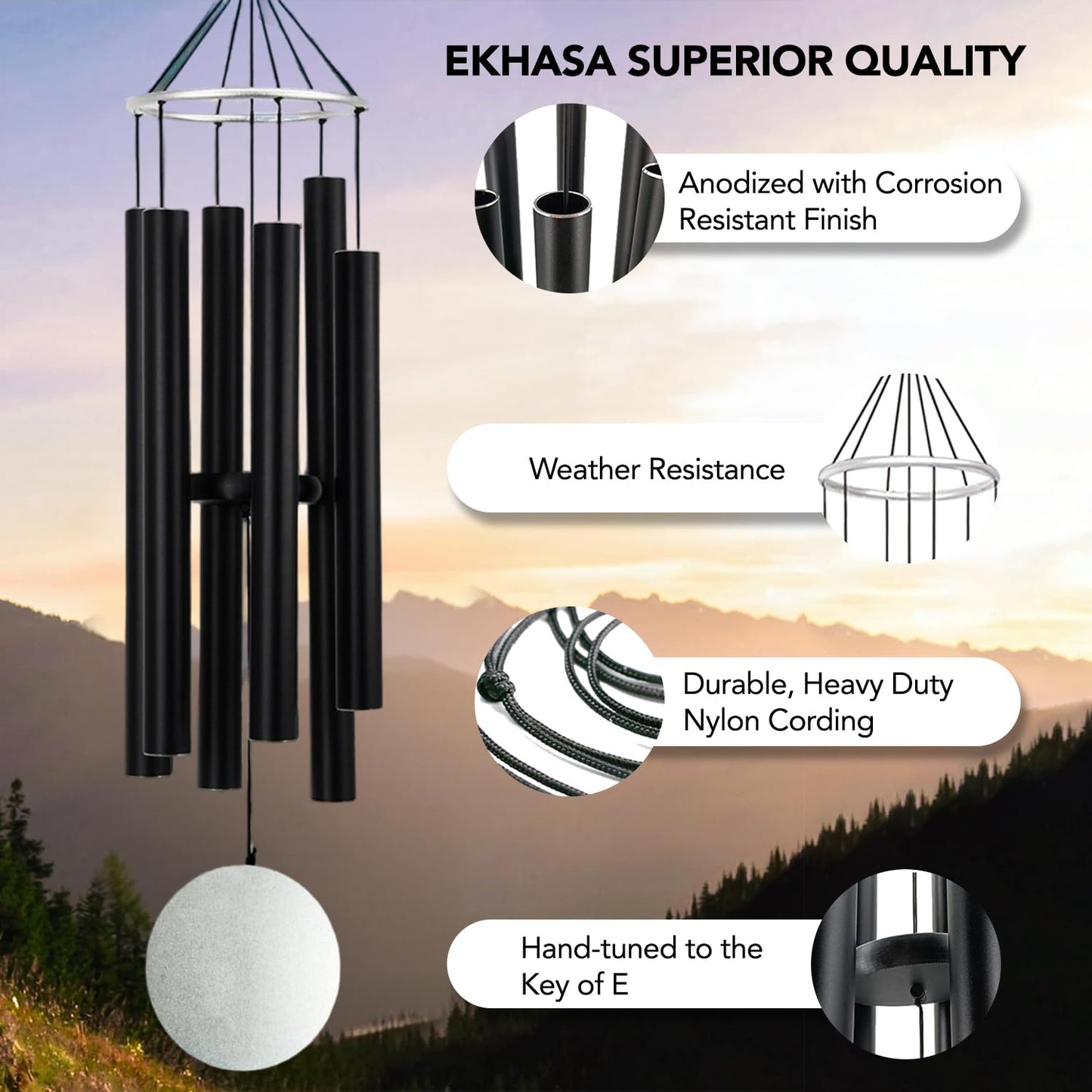 Ekhasa Positive Energy Big Aluminium Wind Chimes for Home, Balcony, Outdoor, Garden Decoration | Windchimes Bells for Vastu, Feng Shui, Serene Music Sound Vibes | Deep Tone Windchime for Gift