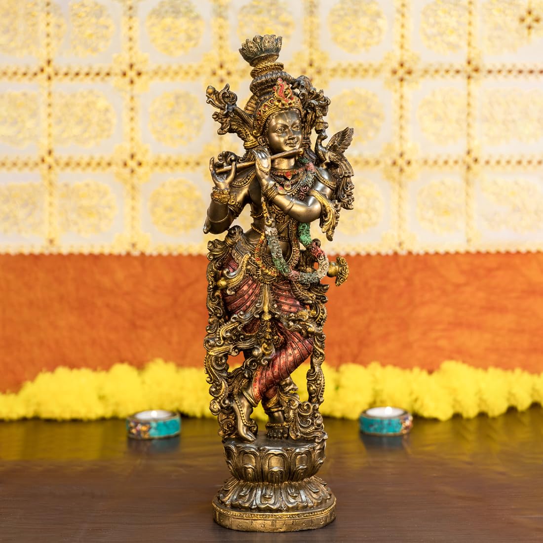 Ekhasa Lord Krishna Idol with Flute | Shri Krishna Murti Gift | Shree Krishna Statue for Home Decor | Kanha Ji ki Murti for Office Desk | Sri Krishna Idols Gift for House (Handpainted)