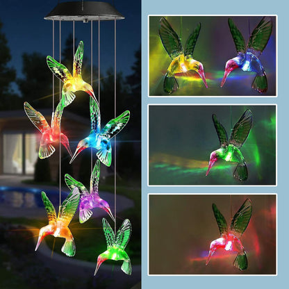 Ekhasa Solar Hummingbird Wind Chimes | Solar Powered WindChime for Balcony, Outdoor & Garden Magical Solar Power Positive Vibes WindChimes Lights (Light Colour Changes, No Sound)