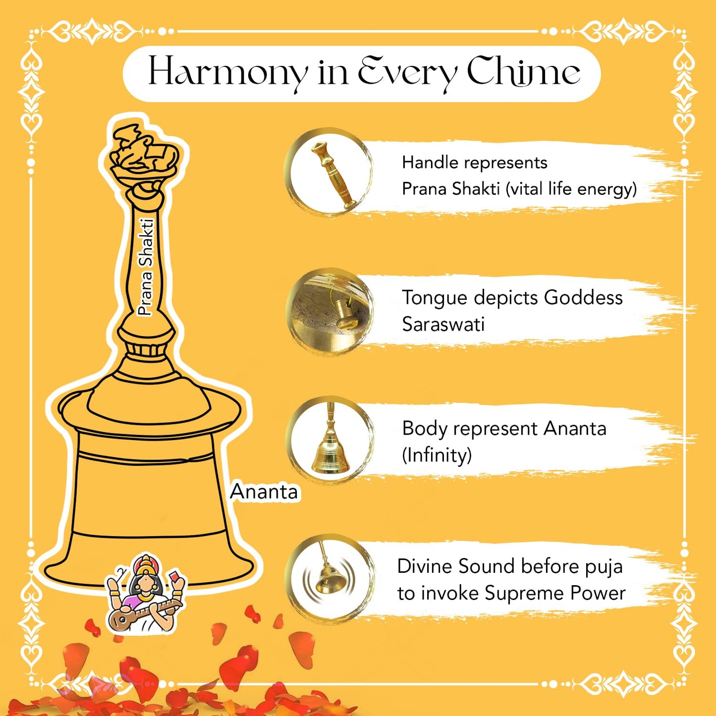 Ekhasa 100% Pure Brass Gol Ghanti for Pooja | Handcrafted Pooja Bell for Mandir | Pooja Ghanti for Home | Mandir Ghanti for Pooja | Ganti for Pooja | Puja Ghanti for Home (Size: 5 inch)