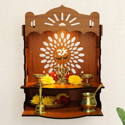 Ekhasa Wooden Pooja Mandir for Home Wall Mounted | Wooden God Temple for Home | Pooja Stand for Home | Puja Mandir for Home | Pooja Unit for Home with LED Spotlight | Temple for Office