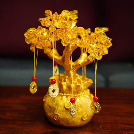 Ekhasa Feng Shui DIY Citrine Crystals Golden Tree of Life Showpiece for Fortune Money Good Luck Wealth Prosperity & Success | Fengshui Charms Gemstone Vastu Decorative Items Table Piece for Office