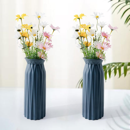 Ekhasa Blue Flower Glass Bud Vase for Home Decor | Glass Vases Home Decor for Living Room & Home Decoration | Flower Vase Aesthetic Flower Pots for Home Table Dining Table (Matte Finish - Set of 2)