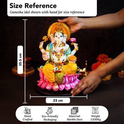 Ekhasa Aura Series Big Size Marble Dust Ganesha Idol (1 Feet) | Handpainted Ganesh Murti for Pooja Room, Home Decor, Office Desk | Resin Vinayagar Statue for Diwali Puja | Vinayaka Idol for Gifting