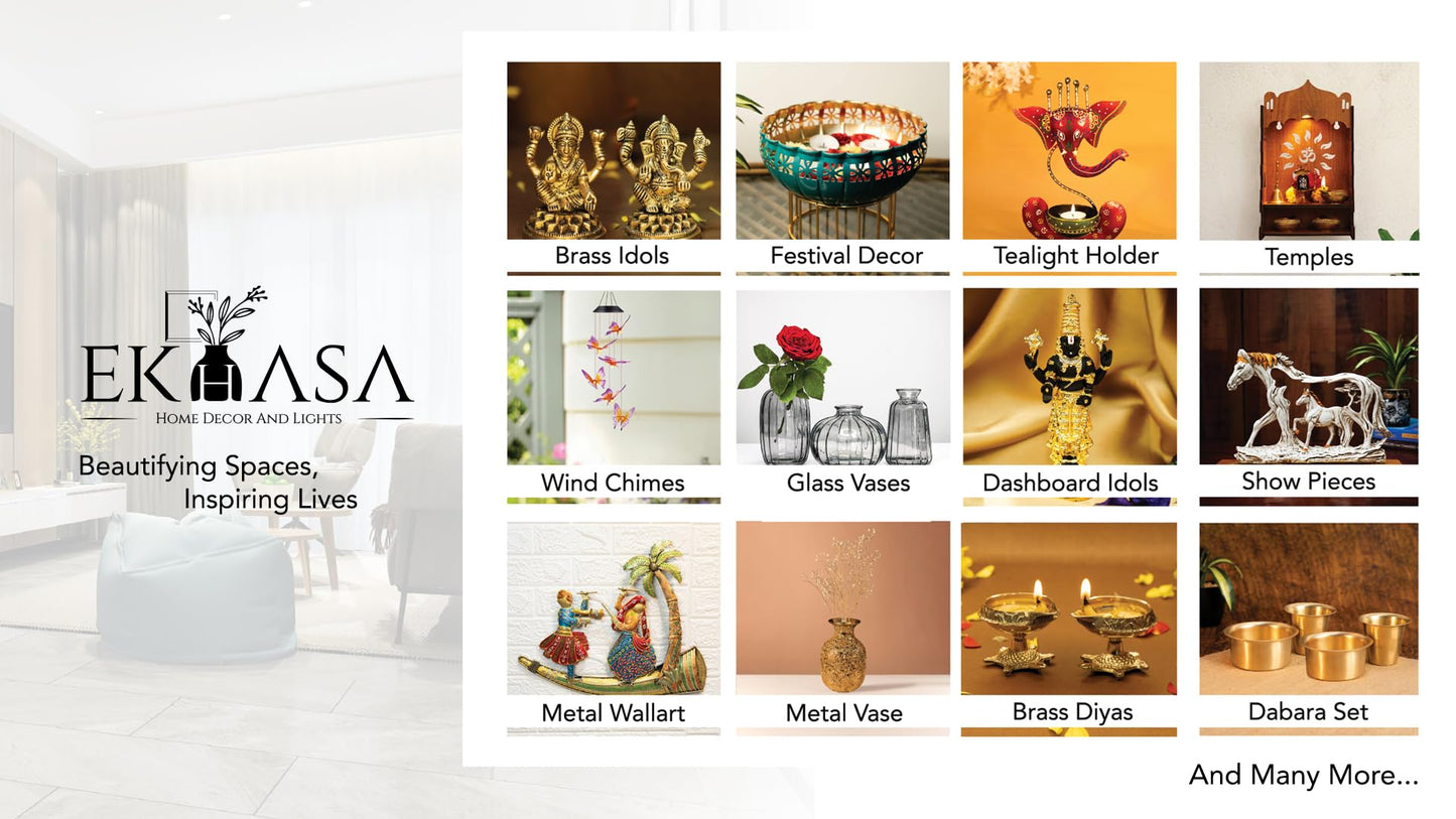 Ekhasa 100% Pure Brass Ganesha Idol (Size: 5.5 cm) | Pital Ganesh Murti for Pooja Room, Home Decor, Office Desk and Car Dashboard | Vinayagar Statue for Diwali Puja