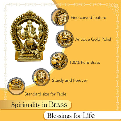 Ekhasa 100% Pure Brass Ganesha Idol (Size: 8.7 cm) | Pital Ganesh Murti for Pooja Room, Home Decor, Office Desk and Car Dashboard | Vinayagar Statue for Diwali Puja