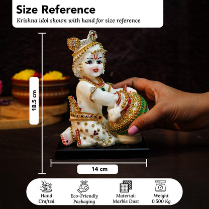 Ekhasa Aura Series Marble Dust Bal Gopal Murti (8 inch, Medium Size) | Gemstone Zircon Studded Laddu Gopal Murti for Pooja | Resin Baby Krishna Idol for Home | Sri Krishna Idols for Gift