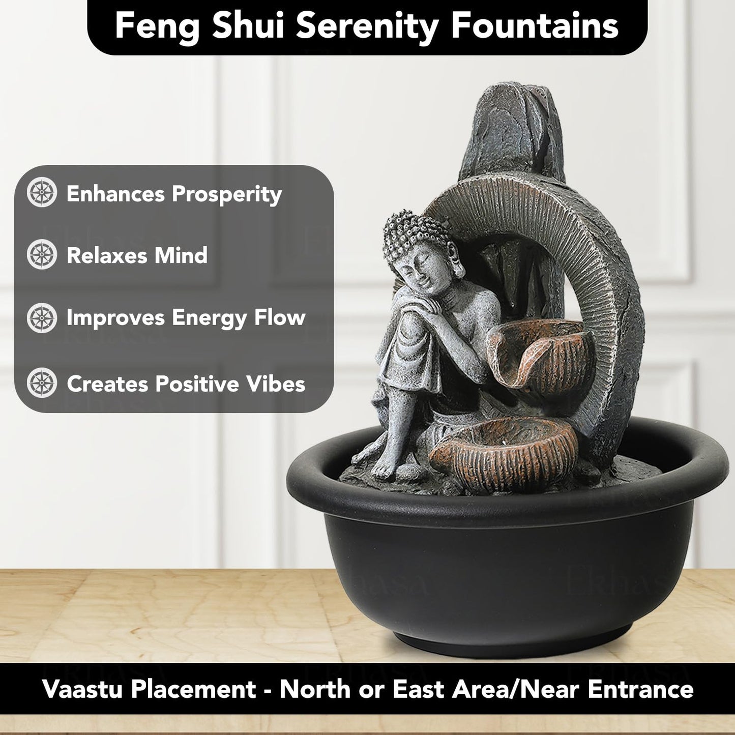 Ekhasa Buddha Water Fountains for Home Decor | Cascade Waterfall Fountain Indoor for Living Room, Balcony & Garden Outdoor | Small Mini Fountain Water Falls Showpiece Table Top Home Decoration Items