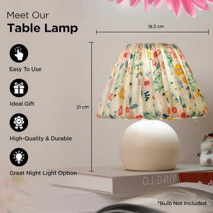 Ekhasa Ceramic Dimmable Bedside Lamp | Table Lamps for Home Decoration with Fabric Shade | Ceramic Base Side Table Lamp for Living Room | Bed Side Lamp | Aesthetic Night Bed Lamps for Bedroom