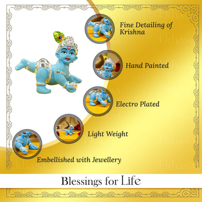 Ekhasa Blue Bal Gopal Murti (Size: 6.5 cm) | Laddu Gopal Murti for Pooja Room | Baby Krishna Idol for Home | Bal Krishna Idol | Sri Krishna Idols Gift for House Warming Ceremony