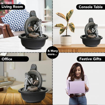 Ekhasa Buddha Water Fountains for Home Decor | Cascade Waterfall Fountain Indoor for Living Room, Balcony & Garden Outdoor | Small Mini Fountain Water Falls Showpiece Table Top Home Decoration Items