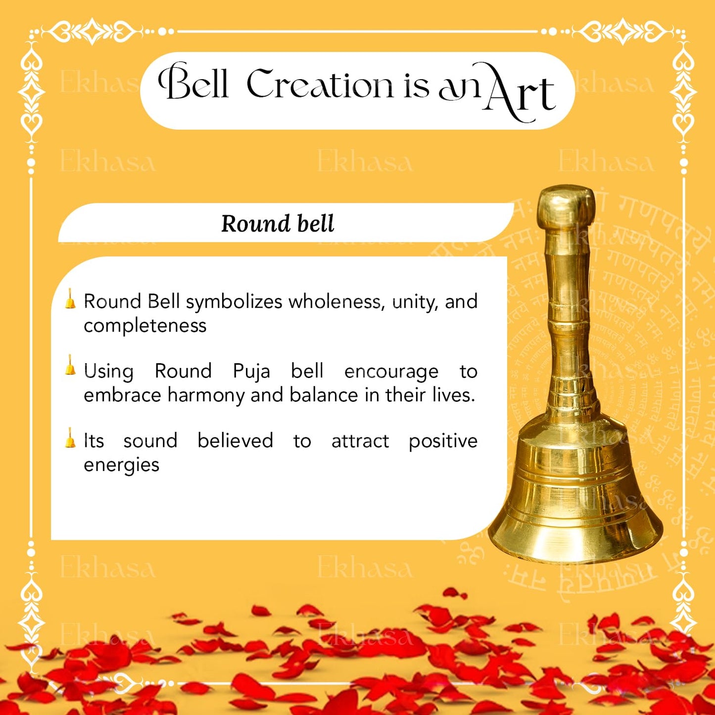 Ekhasa 100% Pure Brass Gol Ghanti for Pooja | Handcrafted Pooja Bell for Mandir | Pooja Ghanti for Home | Mandir Ghanti for Pooja | Ganti for Pooja | Puja Ghanti for Home (Size 4 inch)